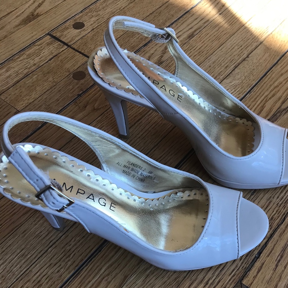 6M - Cream Patten Leather Open Toe Heels
